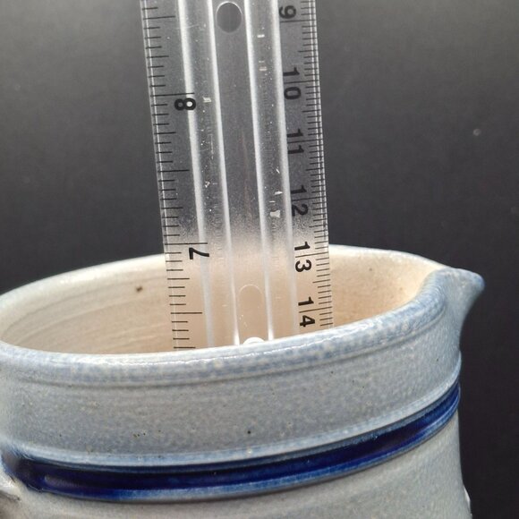 Vintage German Stoneware Pitcher With Blue Floral Motif Signed Paul Schmitter - Picture 5 of 8